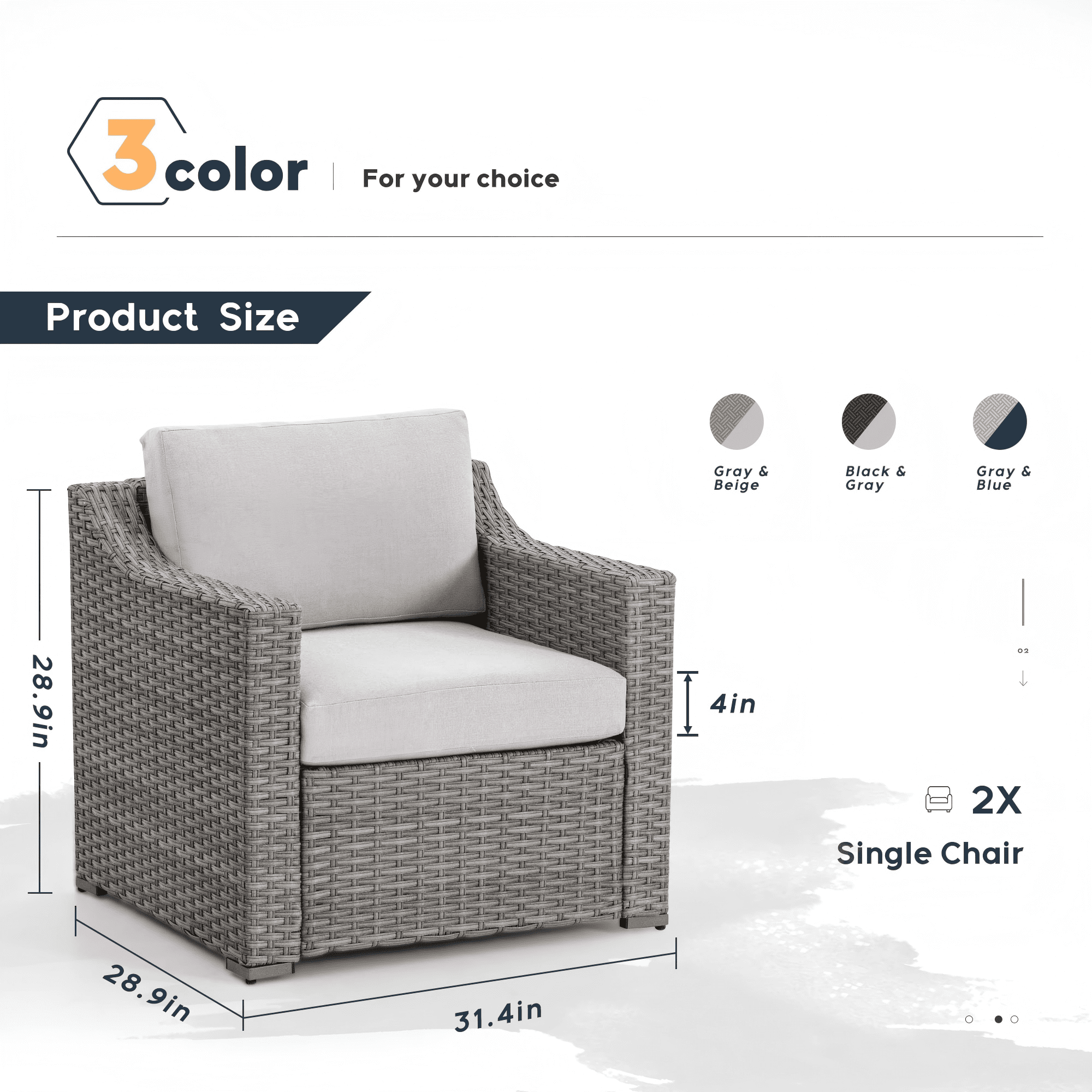 Outdoor Sectional Sofa Patio Conversation Set Wicker Outdoor Furniture with 2 Chairs All Weather Cushioned Seating for Backyard Porch Balcony (Brown/Grey)