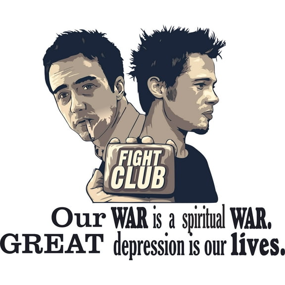 Vinyl Tyler Durden And The Narrator Decor Design Art Wall Decal | 16" x 40" Adhesive Home Bedroom Living Room Fight Club Quotes Decor Sticker - Our War Is A Spiritual War Great Depression Is Our Lives