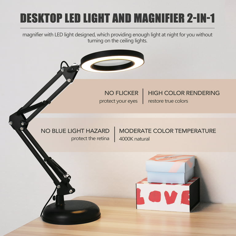 5X Magnifying Light Lamp 3 Color Modes Stepless Dimmable 8-Diopter