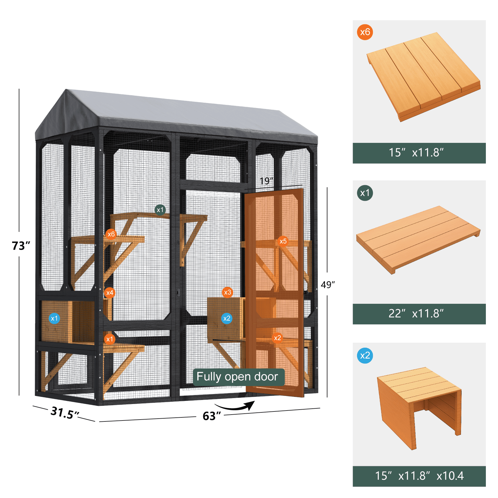 TIMHAKA 72” Catio Outdoor Cat Enclosure, Large Cat Catio for Multiple Cats, Outdoor Cats Enclosure with Waterproof Cover, Black & Yellow