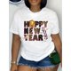 thumbnail image 2 of 1pc Women'S 2025 Happy New Year T-Shirt, Leopard & Glitter Alphabet Print, Polyester Crew Neck Casual Top, Knit Fabric Short Sleeve Tee for All Seasons, 2 of 7