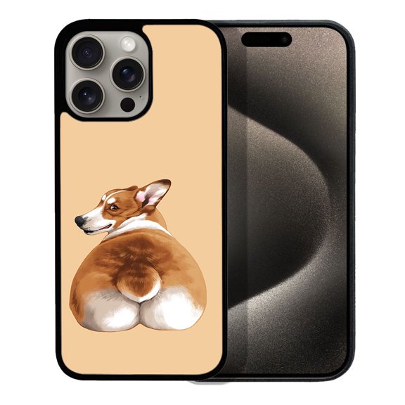 WIRESTER Shockproof Soft Rubber Cover Case for Apple iPhone 15 Pro 6.1" 2023, Pembroke Welsh Corgi Dog Butt Looking Back On Sunset Background