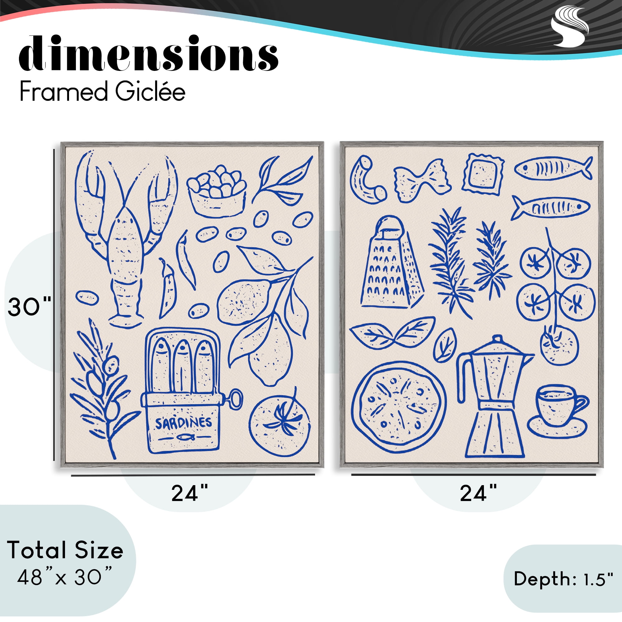 Stupell Industries Mediterranean Kitchen Simplicity 2 Piece Gray Framed Giclee Art Set, design by Camila Juncos