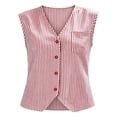 thumbnail image 4 of Fewfanhot Women's Striped V-Neck Sleeveless Vest, Button-Front Casual Waistcoat with Pocket, Lightweight Summer Tank Top, Multi Colors, S-2XL, 4 of 8