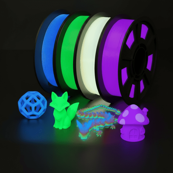 Glow in The Dark Multicolor Fast Change 3D Printer Filament 1.75mm, Green, Blue and Purple rainbow, 1.75mm PLA Filament, 3D Glitter Printing Filament 250g X 4 Pack