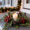 thumbnail image 5 of Aurorax Christmas Candle Holders,Christmas Candle Ring Wreath with Artificial Poinsettia Pinecones Farmhouse 12" Christmas Decorations Indoor for Table Centerpiece, 5 of 10