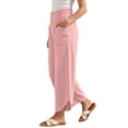thumbnail image 7 of Womens Cotton Linen Loose Casual Long Pants with Pockets, Elastic Waist Straight Leg, Stylish Button Design, Lounge Summer Travel Daily Wear | VerBelle,Pink M, 7 of 7