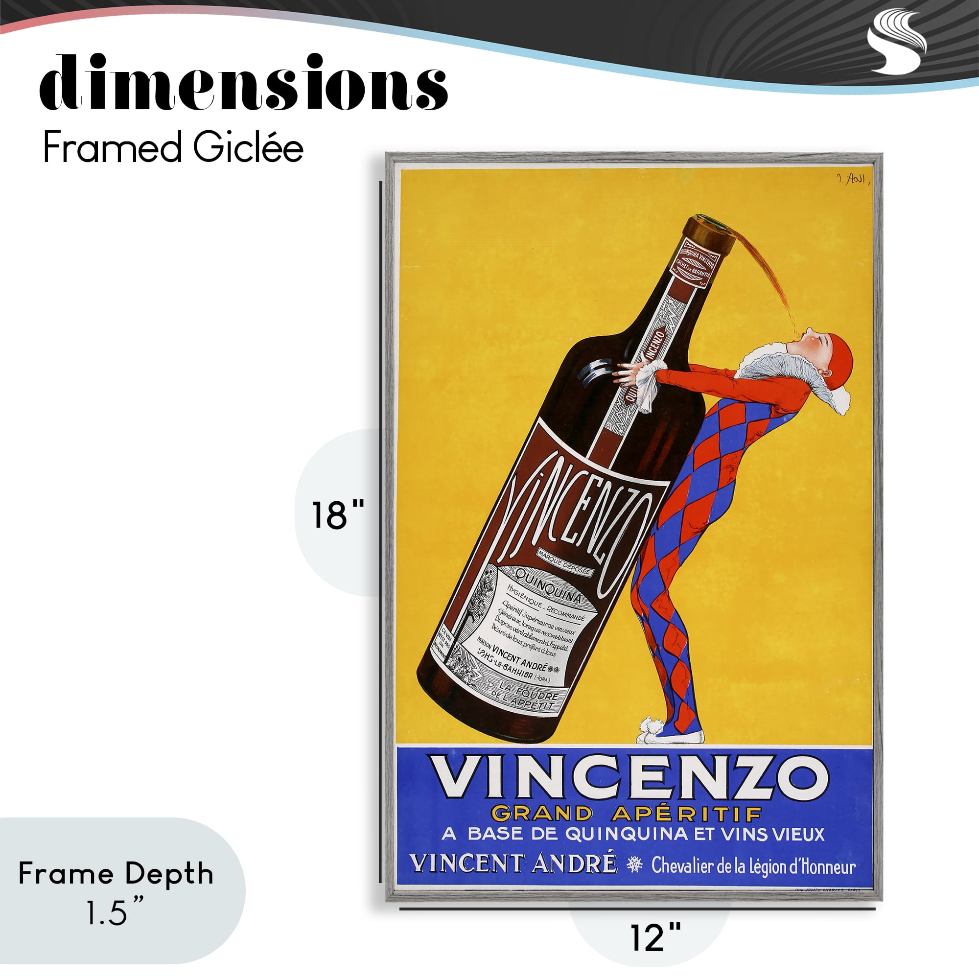 Stupell Industries Vincenzo Vintage Wine Gray Framed Giclee Art, design by Vintage Posters