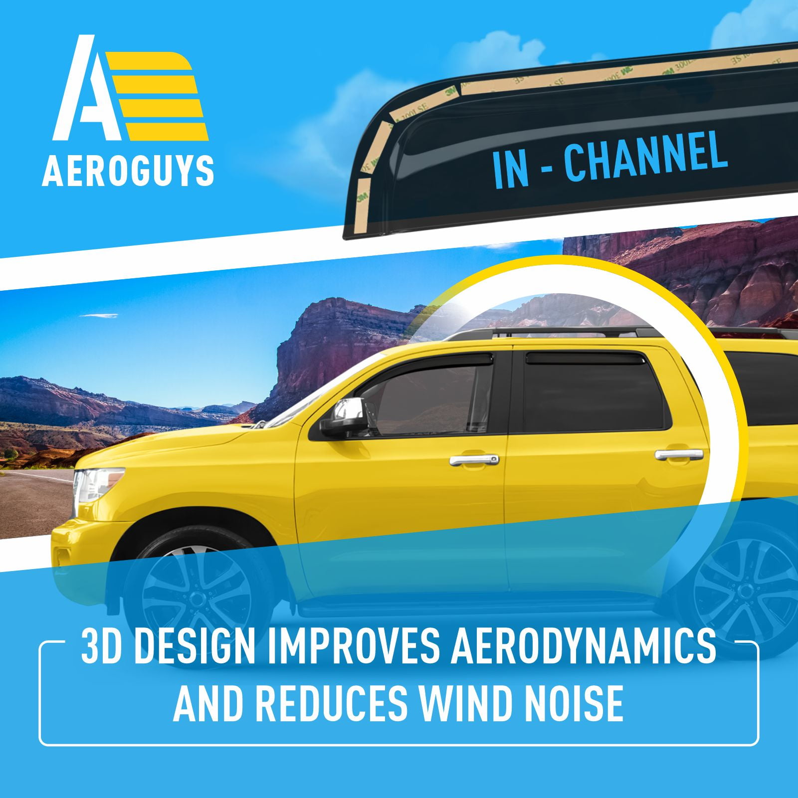 AEROGUYS In-Channel Window Deflectors Extra Durable Window Visors Rain Guards Fit for Toyota Sequoia 2008-2022, Sun Visors, Wind Vent Visors, Car Accessories - 4 pcs. AG0514