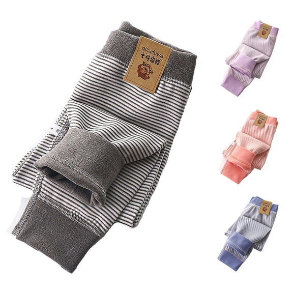 AWZXDE Kids Casual Pants Striped Thermal Elastic Waist Soft Base Layer Trousers Breathable Warm Daily Home Sleep Bottoms Grey - 18-24 Months