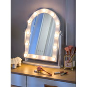 LUXFURNI Hollywood Lighted Vanity Makeup Mirror 13 LED Lights, Touch Control Dimmable Cold/Warm Light, Adjustable Angle for Dressing Table (White)