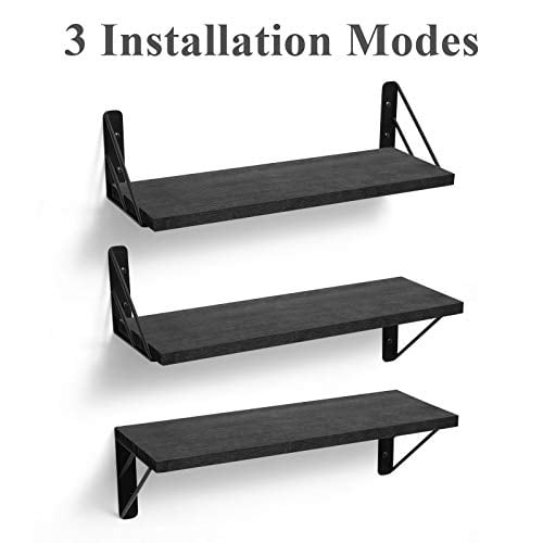 BAYKA Wall Shelves for Bedroom Decor, Floating Shelves for Wall Storage, Wall Mounted Rustic Wood Floating Shelf for Books,Plants,Small Wall Shelf for Bathroom,Kitchen,Living Room(Black,Set