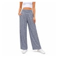 thumbnail image 3 of Wevis Women Elastic High Waist Gingham Wide Leg Pants, Loose Plaid Palazzo Trousers with Side Pockets Casual Daily Bottoms, 3 of 6