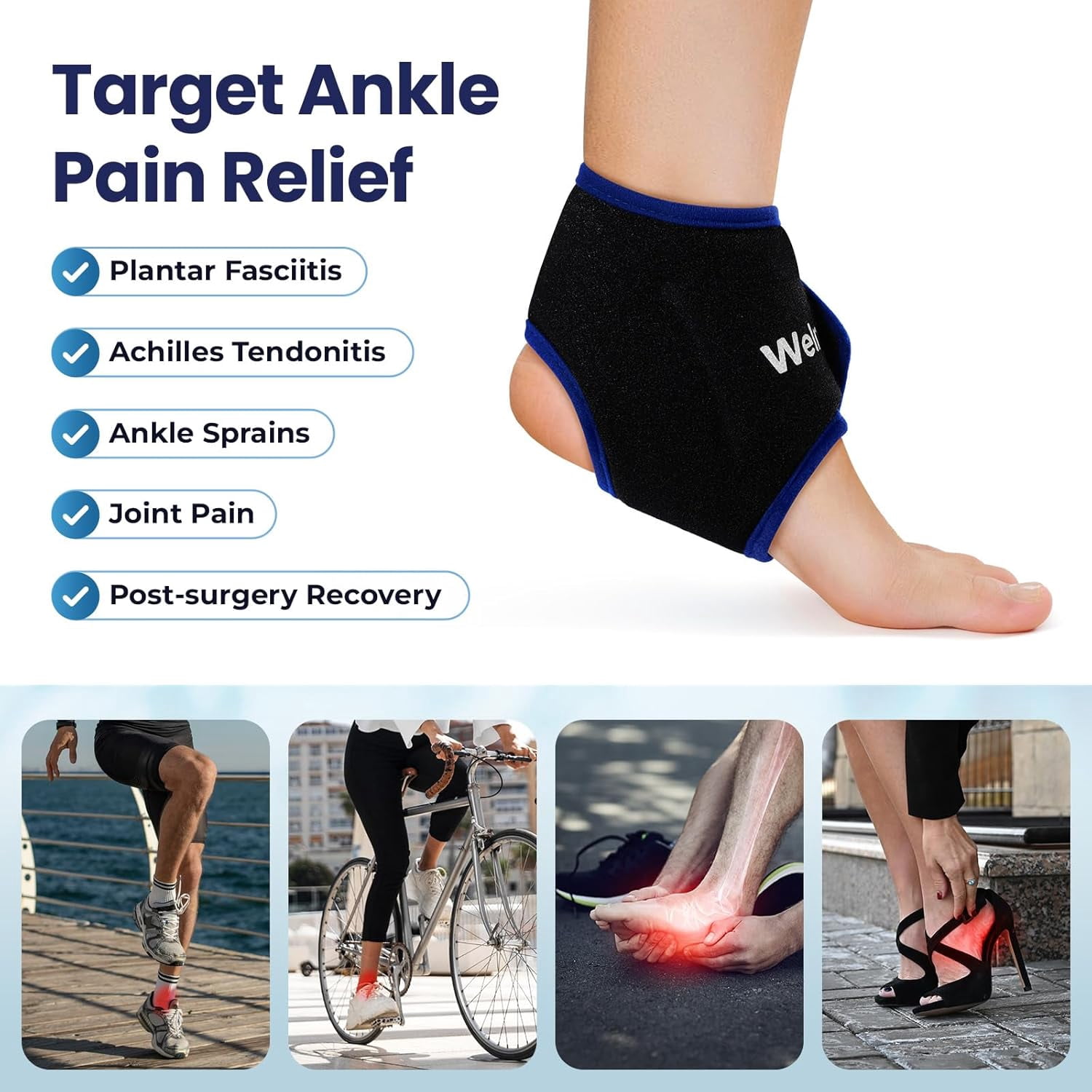 Welnove Ankle Ice Pack Wrap – 2 Pack Reusable Gel Cold Packs for Pain Relief, Heel Injuries, Plantar Fasciitis, Achilles Tendonitis, for Swelling, Sprained Ankles