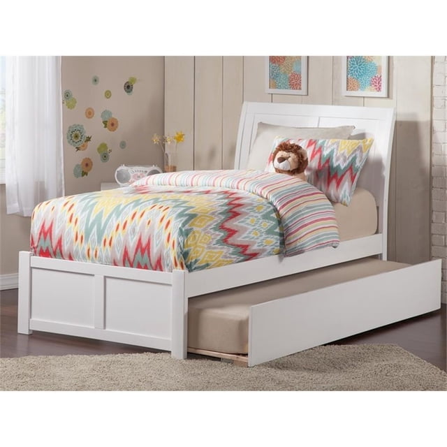 Lit Plateforme Simple en Bois Portland avec Pied de Lit et Tiroir-Lit Simple, Blanc