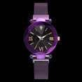 thumbnail image 4 of Reloj de cuarzo para mujer, esfera estrellada, cinturón de aleación, hebilla magnética, elegante reloj de pulsera informal, color morado, 4 of 4