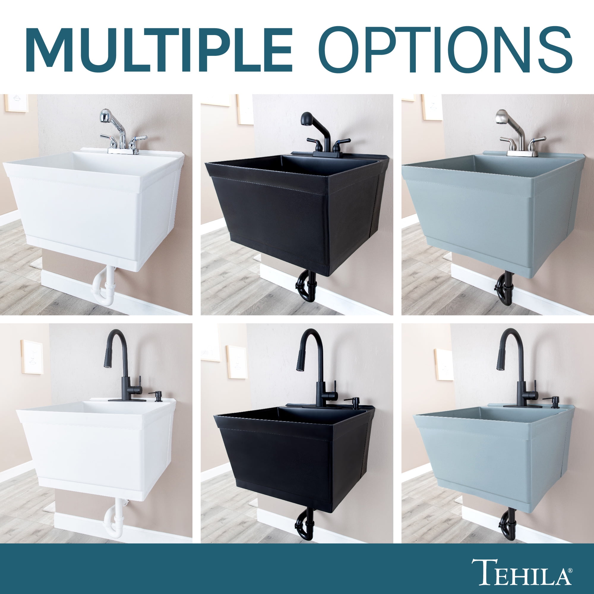 Tehila Wall Mounted Laundry Faucet Utility Sink with Drain Assembly Kit