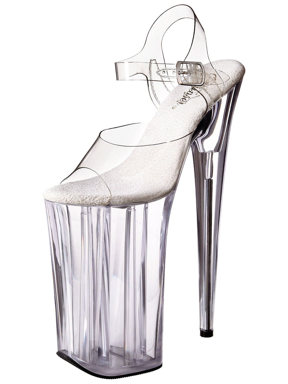 Alluring Clear Lucite Strappy Sandals Sky High Heels with 10 Inch Stilettos Alluring Clear Lucite Strappy Sandals Sky High Heels with 10 Inch Stilettos