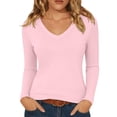 thumbnail image 2 of BRGZLK Womens Long Sleeve Tee Tops Fashion Lightweight V Neck Casual Basic T Shirts Solid Color Soft Breathable Comfortable Slim Fit Thermal Tops Pink L, 2 of 9