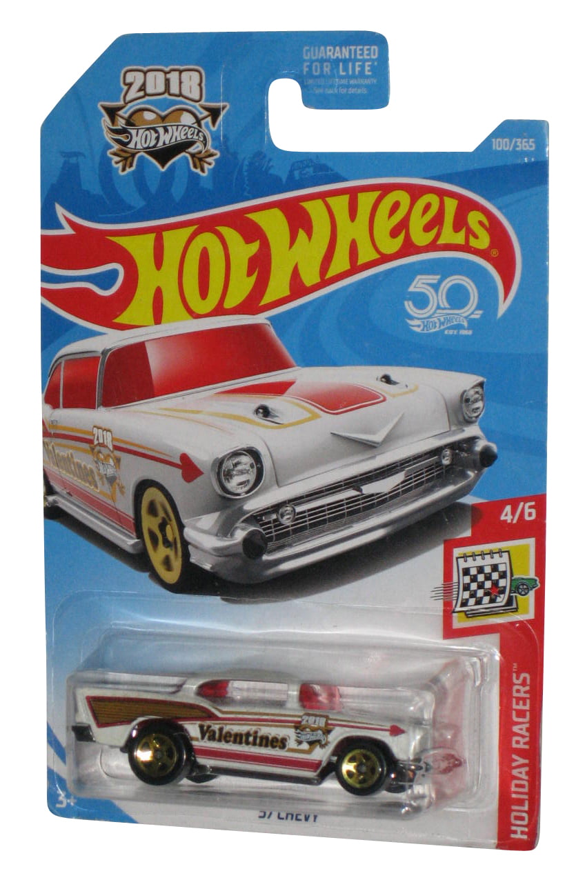 2018 HOT WHEELS HOLIDAY RACERS '57 CHEVY VALENTINES WHITE