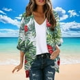 thumbnail image 6 of Women's 3/4 Sleeve Kimono Cardigan Open Front Chiffon Cover Ups Tropical Print Beach Casual Hawaiian Clothes (S, Green-A), 6 of 6