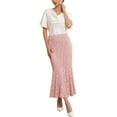 thumbnail image 2 of Women's Lace Floral Skirts Ruffle Hem High Waist Cocktail Midi Skirt M Pink, 2 of 5