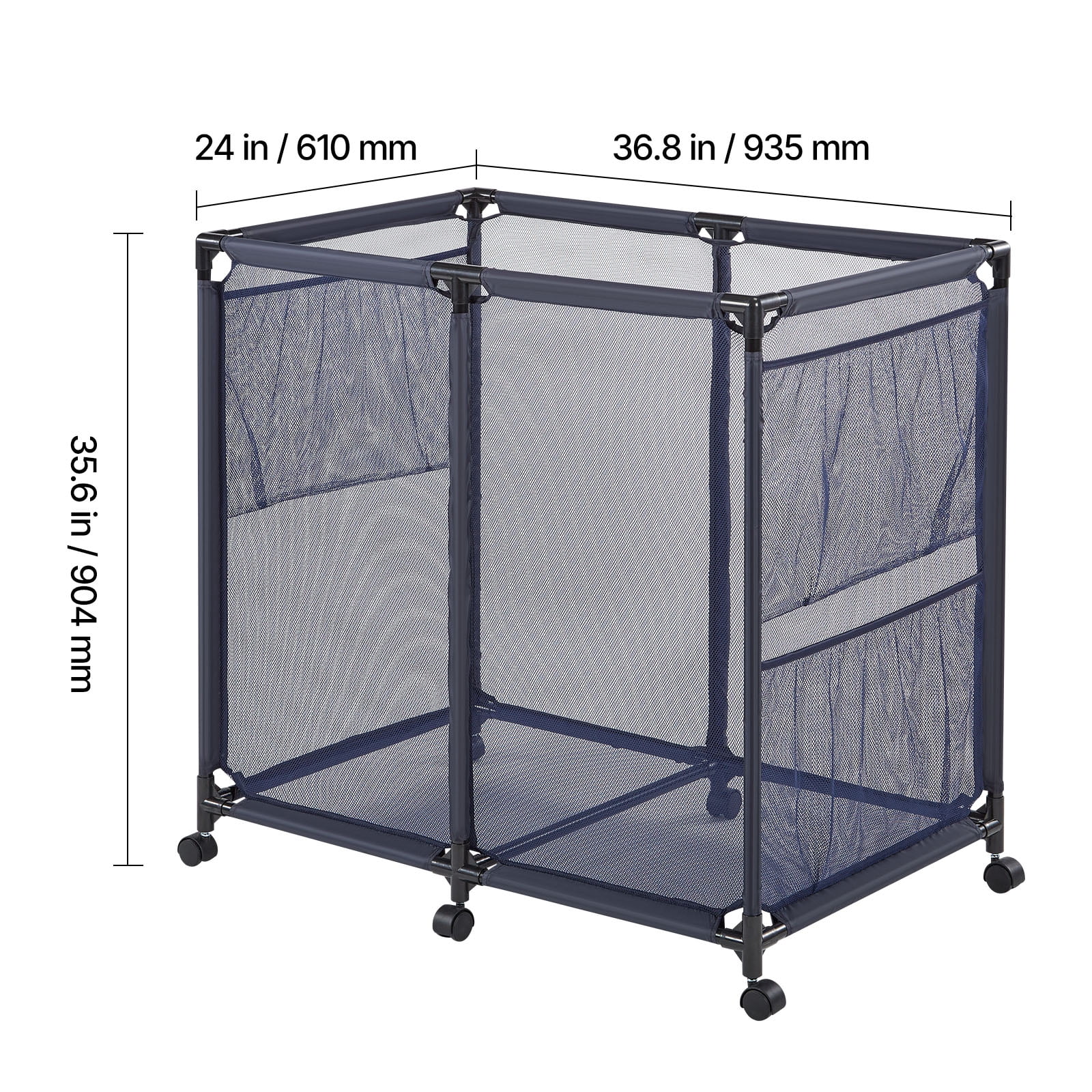 KFFKFF Pool Storage Bin, 36.8 x 24 x 35.6 in, Rolling Organizer with Side Pockets & Casters, Durable Metal Frame, Poolside Holder for Toys, Noodles, and Mesh Basket for Swimming Areas