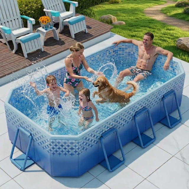 Piscina plegable LOMOTIVE de 101" con estructura metálica y PVC