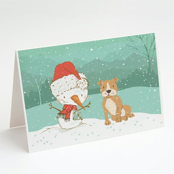 Brown Staffie Snowman Christmas Greeting Cards and Envelopes Pack of 8
