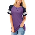 thumbnail image 1 of Women's Summer Long/Short Sleeve Shirts Crew Neck Tees Striped Color Block Blouse Tops, 1 of 6