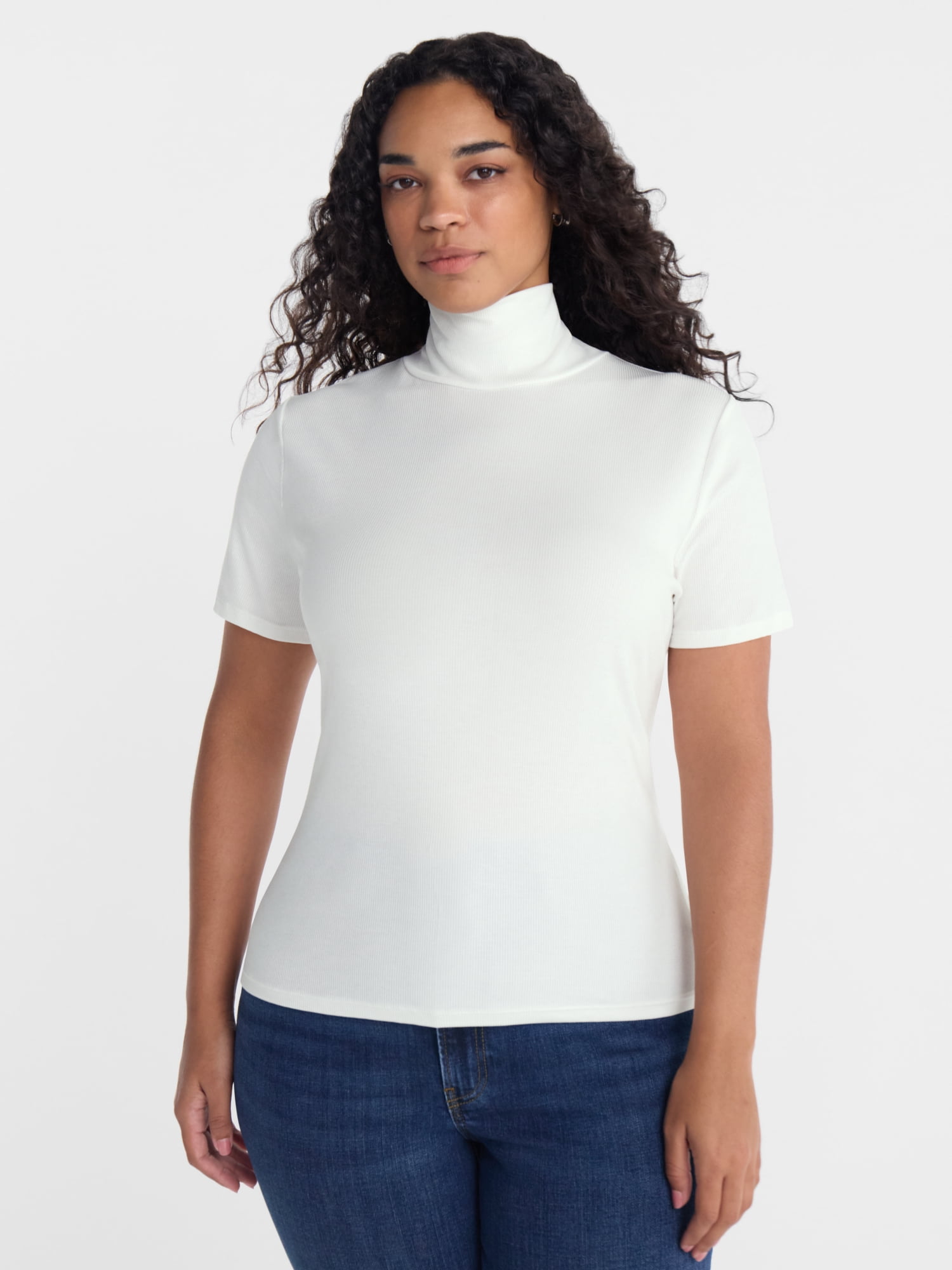 Scenario Women's Turtleneck Top with Short Sleeves, Sizes XS-XXXL