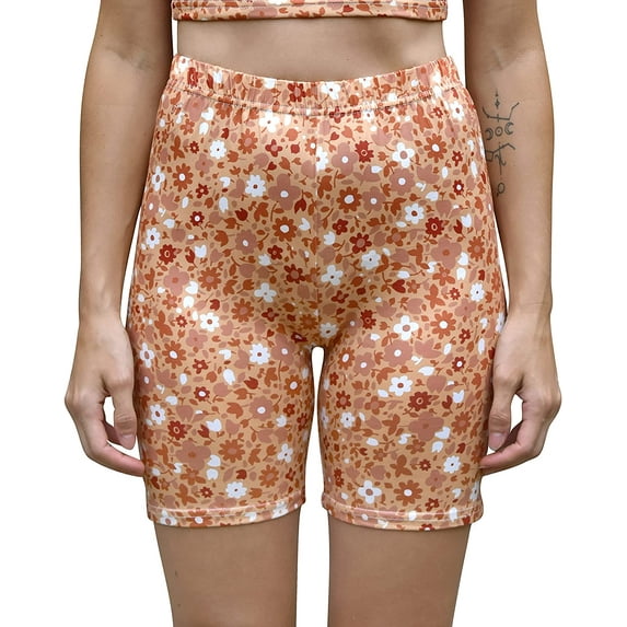Daisy Del Sol Women's High Waisted Stretchy Soft Tie Dye Floral Solid Yoga Athleisure Loungewear Biker Long Shorts