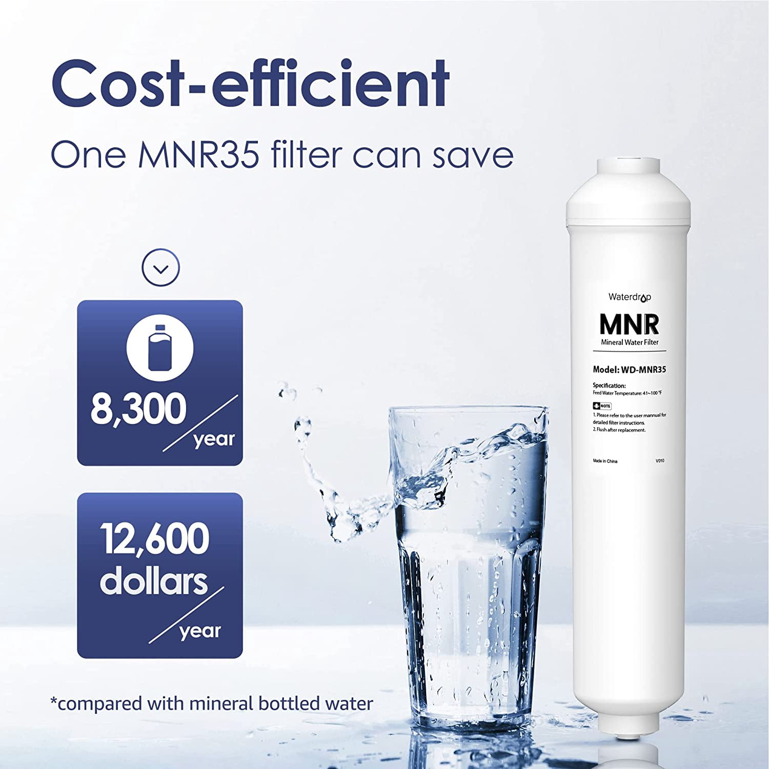 Waterdrop Remineralization Under Sink Water Filtration, 1/4? Quick Connect Post Filter for RO Reverse Osmosis Filter System, Restore Essential Minerals, Replacement for WD-G2MNR-W