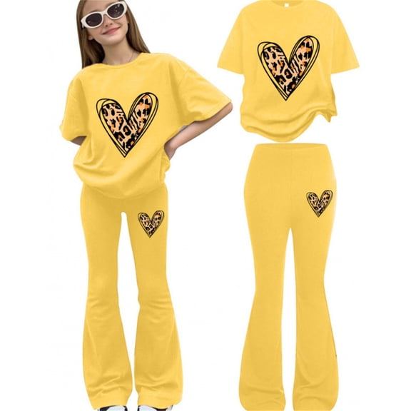 EnJoCho Preschool Girls Matching Shirt and Shorts Set for First Day of School Girls Summer Clothes Leopard Print Short Sleeve Crewneck T-Shirts and Elastic Waist Casual Pants 2 Pcs Outfits
