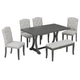thumbnail image 4 of 6-Piece Farmhouse Dining Table Set, Rectangular Trestle Table and 4 Upholstered Chairs & Bench for Dining Room, 4 of 11