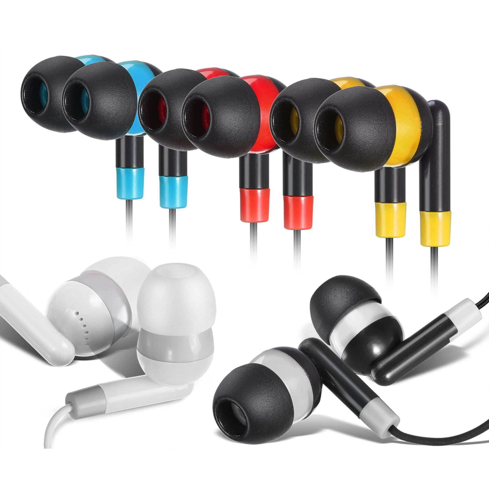 Bulk Earbuds 100 Pack Multi-color Keewonda Individually Wrapped In Ear Headphones for Schools Classrooms Libraries