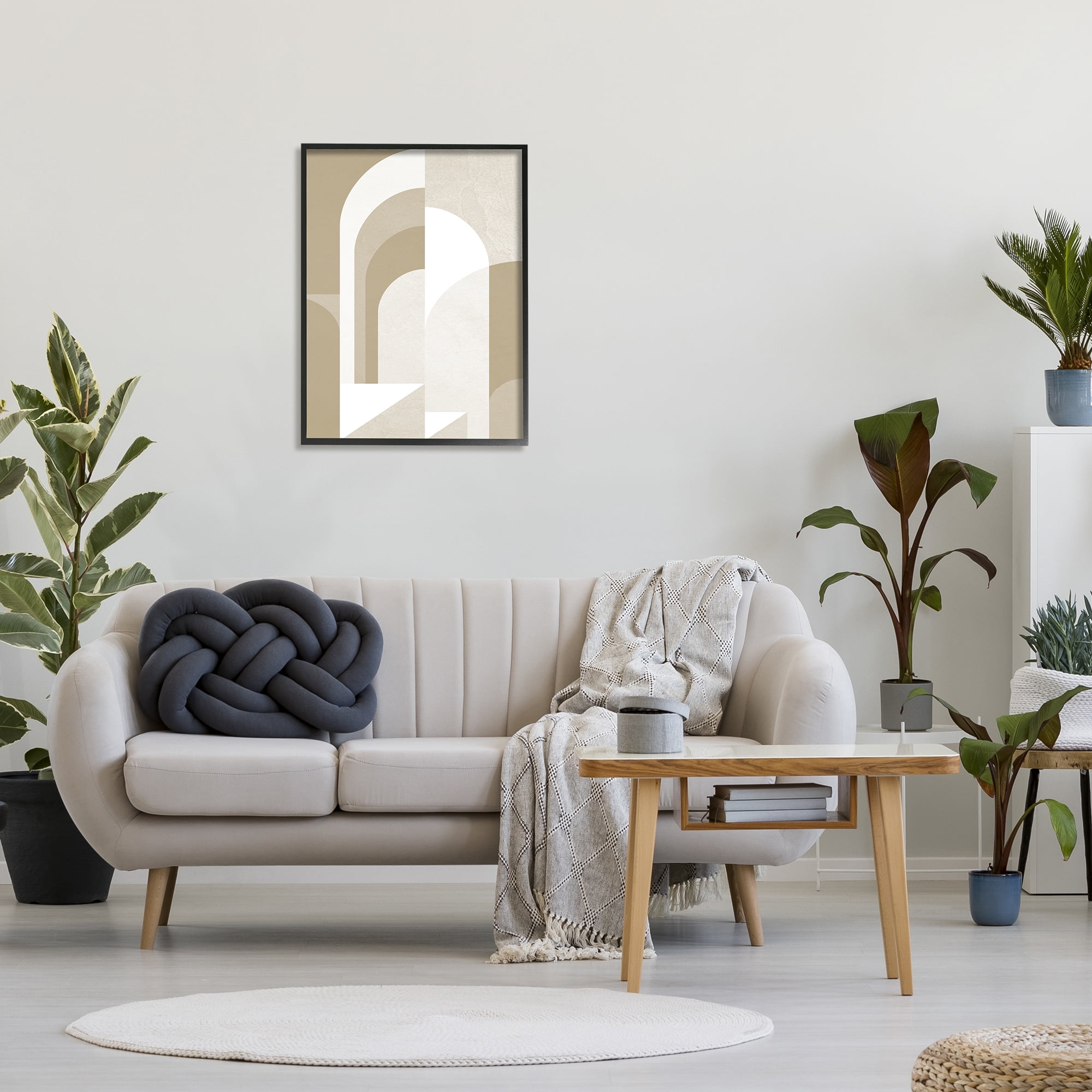 Stupell Industries Beige Abstract Arches Abstract Painting Black Framed Art Print Wall Art, 24 x 30