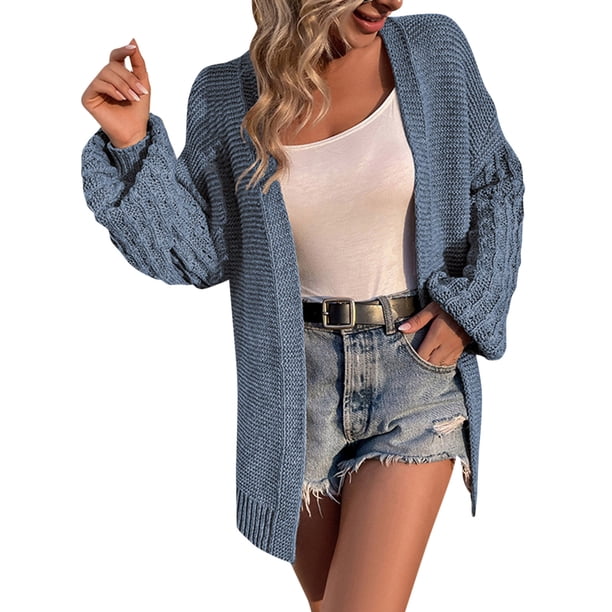 Gibobby Cárdigan para dama Cárdigan de Punto de Manga Larga para Mujer Suéteres Frente Abierto Suéter de Punto Suave Otoño Invierno(Azul,G)