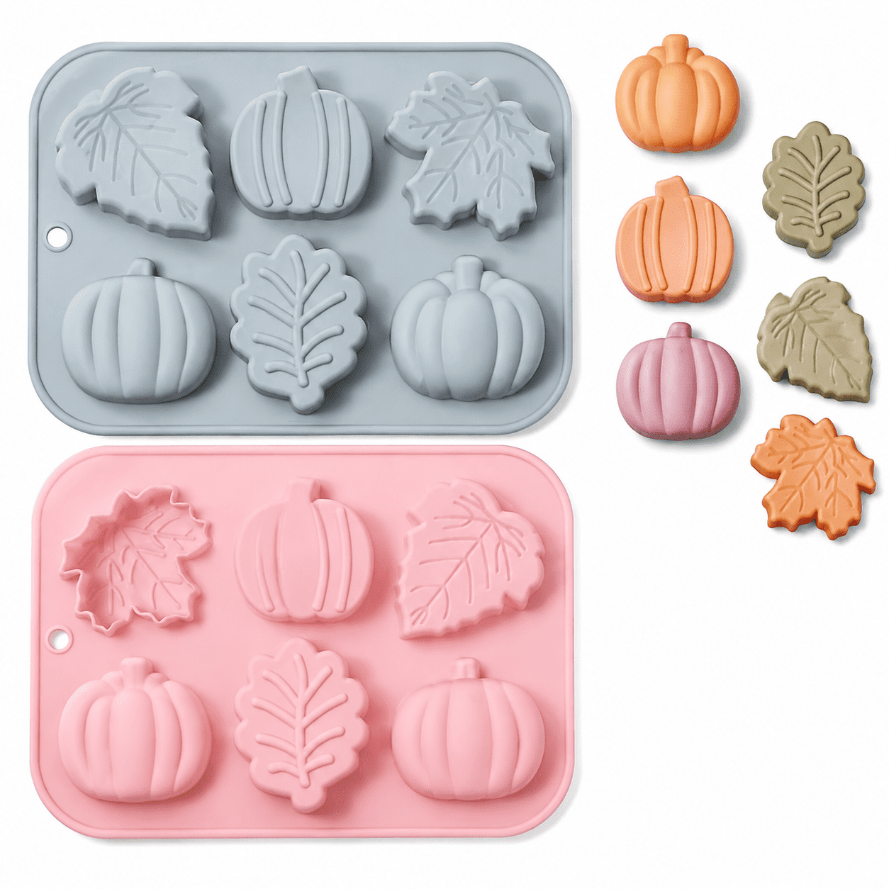 2 Pack Harvest Thanksgiving Themed Silicone Cake Molds 6 Cavity 3D Autumn Pumpkin Maple Leaves Mould Tray DIY Baking Fall Décor Tools for Chocolate Candy Mousse Dessert Gummy Handmade Soap Clay