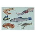 thumbnail image 3 of Sea Animals Cutting Board, Food Illustration Shrimp Mussel Fish Crab Watercolor Painting Effect, Decorative Tempered Glass Cutting and Serving Board, Small Size, Mustard Navy, by Ambesonne, 3 of 5