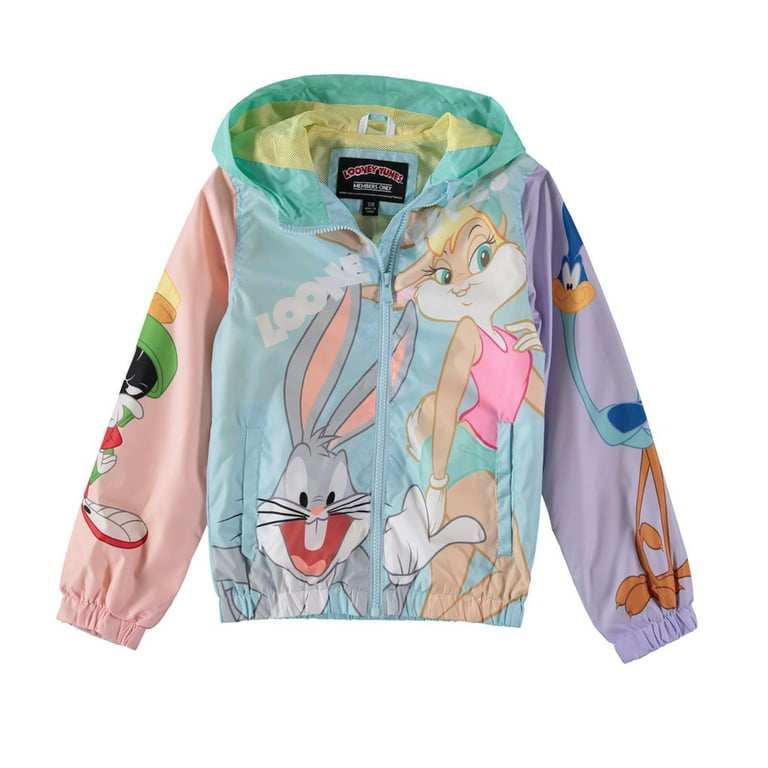 Members Only Girls 2T-16 Looney Tunes Color Block Hooded Windbreaker Jacket  (Multi 10/12)