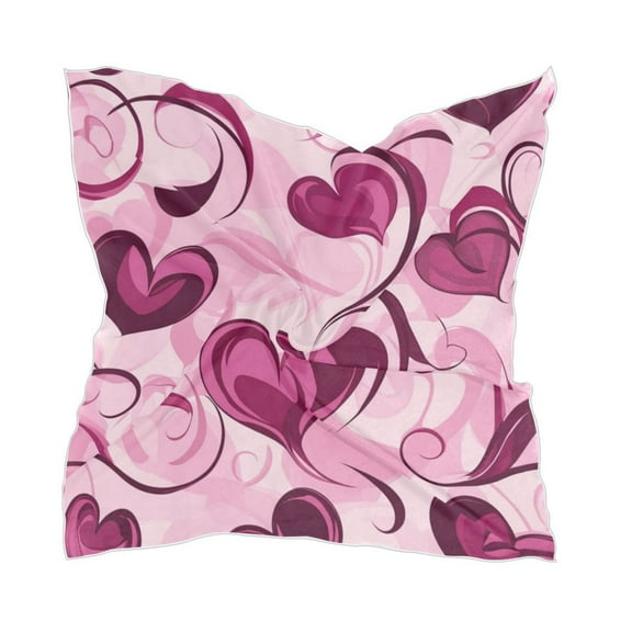 Pink and Burgundy Hearts Women's Fashion Soft Scarf Square Satin Head Scarf Neck Scarf Head Hair Wraps
