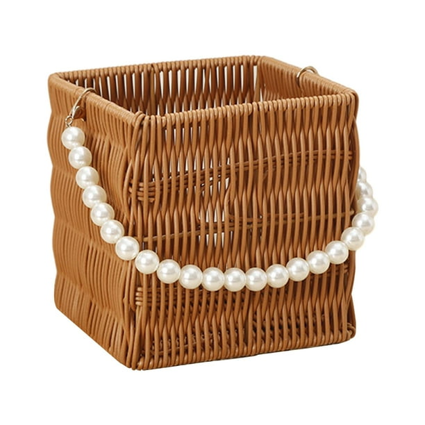 Cesta de almacenamiento para niña de las flores de boda con asa de perla, elegante cesta de picnic 15x15x145cm