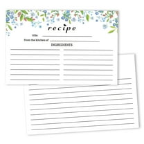Inkdotpot 4x6 Inch Recipe Cards (Set of 50) , Thick Double Sided Premium Card Stock- Modern Style White Recipe Notecards for Weddings- Bridal- Baby Shower - Ferns Theme