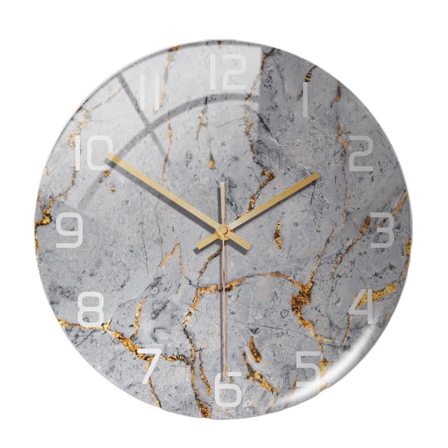 Elegante reloj de pared redondo con estampado de mármol decorativo, reloj silencioso analógico s pulgadas para el hogar, Sunnimix Reloj de pared