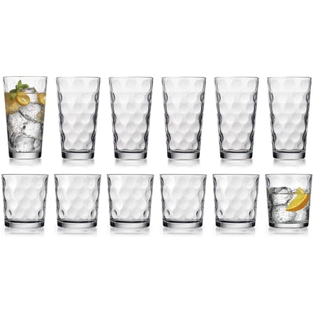 Home to Table HE Modern Drinking Glasses Set, 12-Count Galaxy Glassware, Includes 6 Cooler Glasses (17oz) 6 DOF Glasses(13oz) 12-piece Elegant Glassware Set