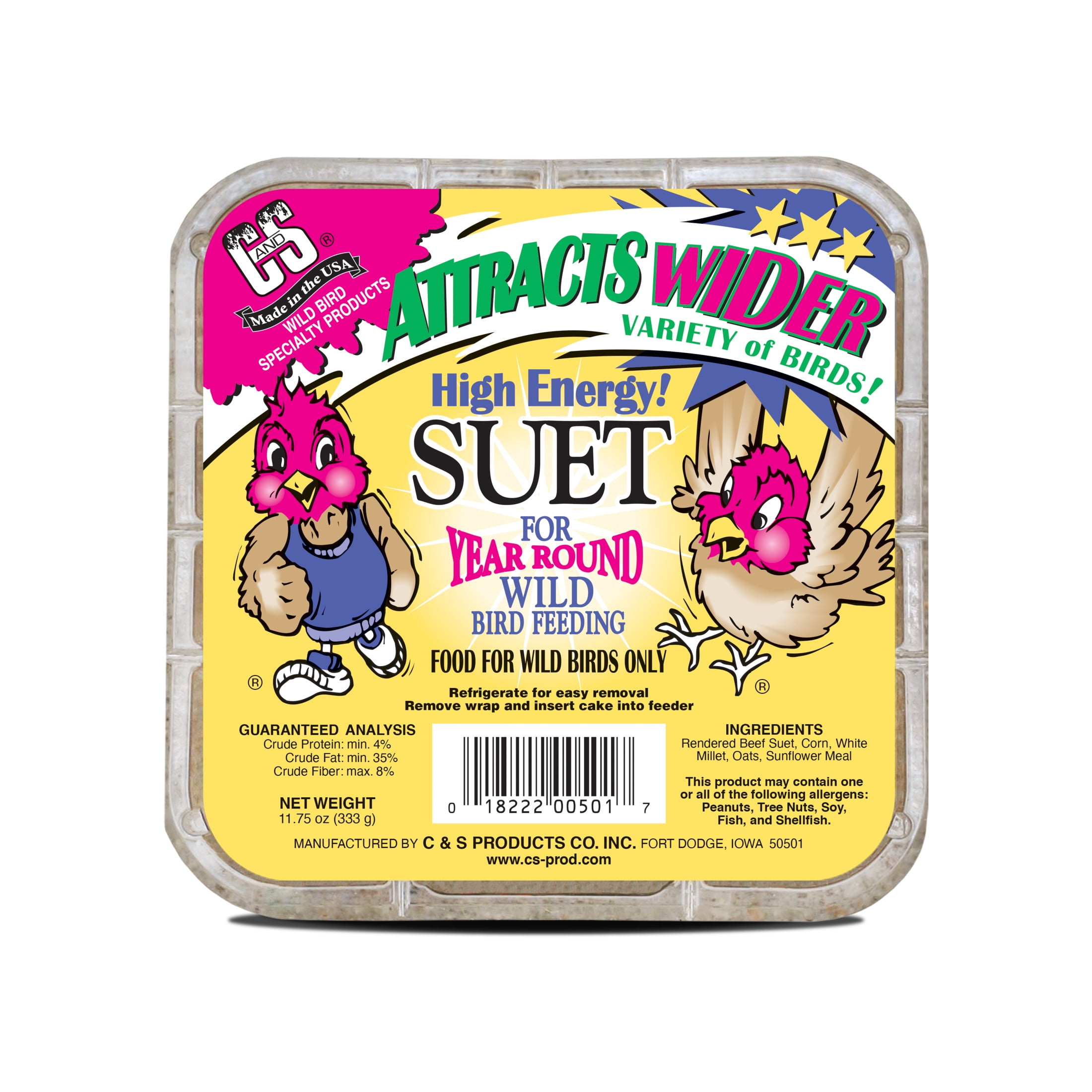 (4 pack) C&S High Energy Suet Treat, for Wild Birds, 11.75 Ounces, 1 Pack