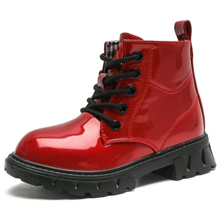 

DADAWEN Toddler Boys Girls Combat Boots Waterproof Ankle Boots With Side Zipper Red 8.5 Toddler