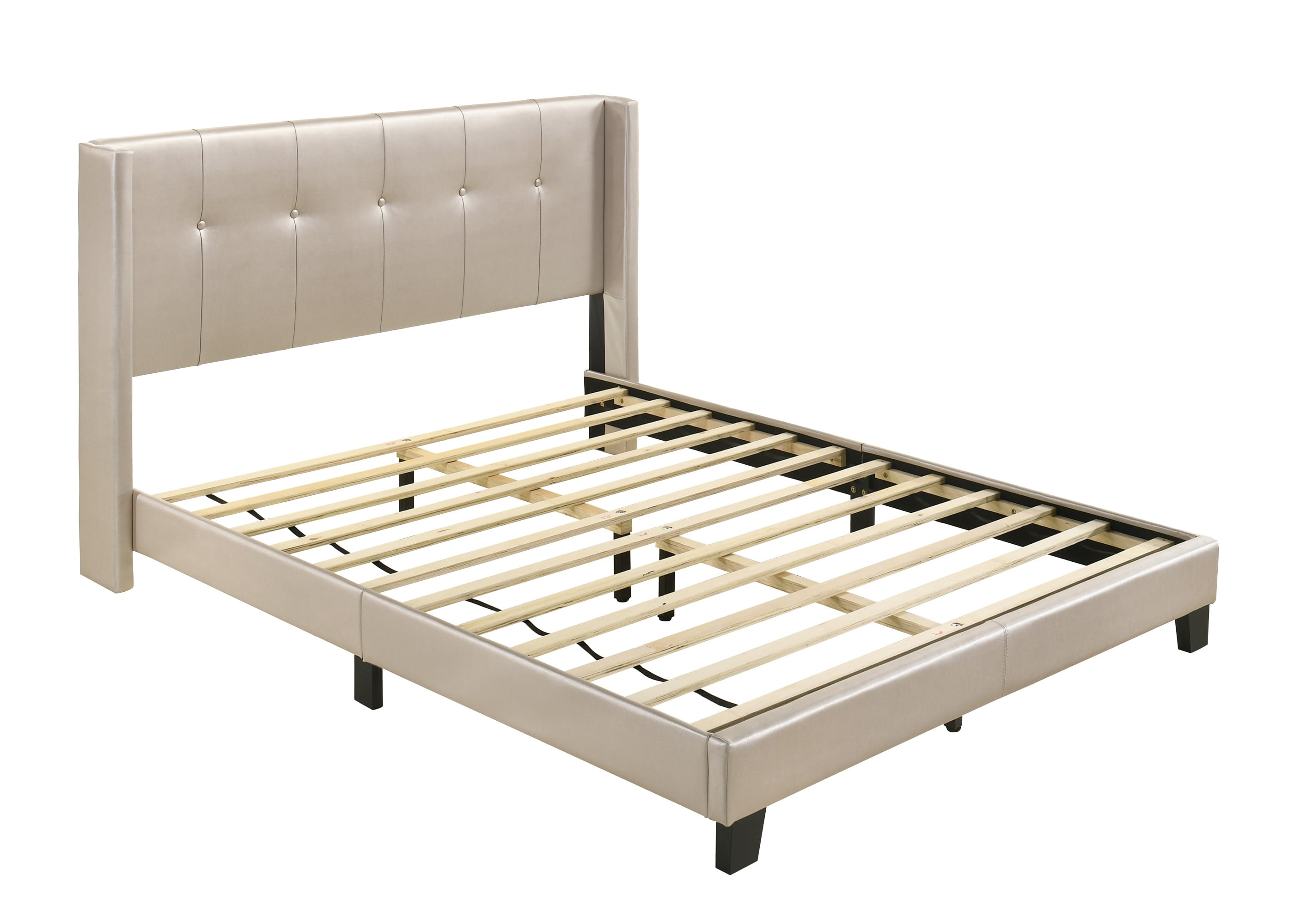 Home Design Evelyn King Upholstered Platform Bed Frame with Tufted Headboard and Wingback Design, Champagne, Easy Assembly