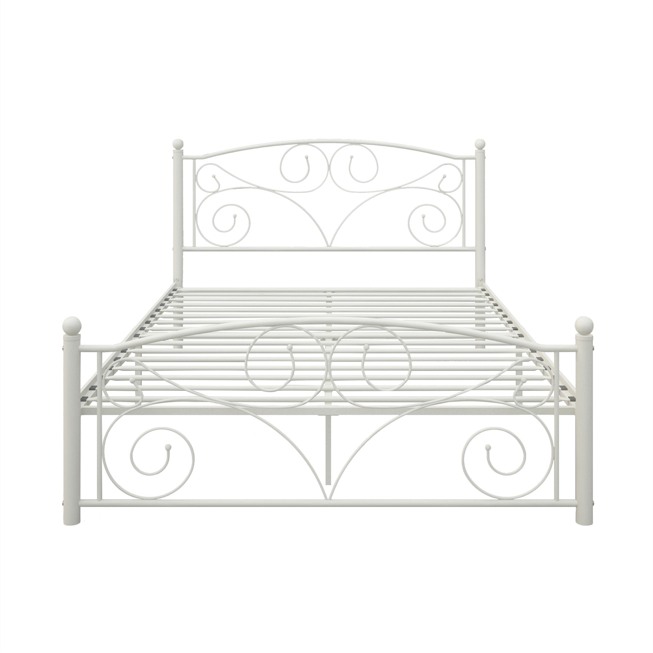 Aukfa Full Size Bed Frame, Metal Platform Bed with Headboard and Footboard, White